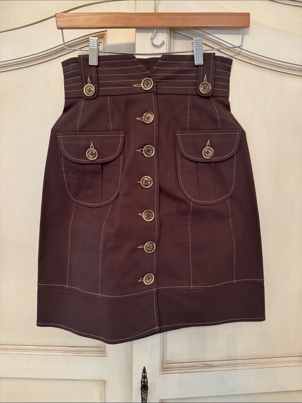 Nanette Lepore Chocolate Brown High-Waist Button-Front Mini Skirt